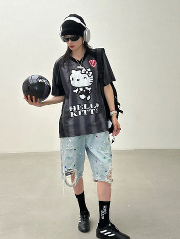 Black Touz Moda Kitty Unisex Football Jersey